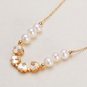 Wholesale Trendy Heart-Shaped Shell <b>Necklace</b> with Lucky Grass Pendant Nearly <b>Freshwater</b> <b>Pearl</b> Collarbone Chain - Product Image 1