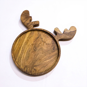 Plateau de service en bois en forme de bois de cerf, thème Noël, pour fruits et collations, plat de table festif pour fêtes, en bois de teck durable - Product Image 1