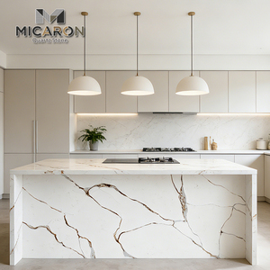 Dalle <span class=keywords><strong>de</strong></span> <span class=keywords><strong>quartz</strong></span> premium Calacatta Gold Vein 3200x1600mm, aspect marbre blanc, pierre technique pour îlot <span class=keywords><strong>de</strong></span> salle <span class=keywords><strong>de</strong></span> bain cascade - Product Image 1