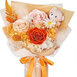 Ramo <span class=keywords><strong>de</strong></span> Hortensias y Rosas Preservadas en Color Naranja con Oso <span class=keywords><strong>de</strong></span> Peluche, Regalo Floral Hecho <span class=keywords><strong>a</strong></span> Mano <span class=keywords><strong>de</strong></span> Larga Duración para <span class=keywords><strong>Cumpleaños</strong></span>, San Valentín, Mamá, Novia - Product Image 1