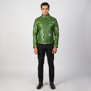 <b>Men's</b> Genuine Lambskin <b>Leather</b> <b>Jacket</b> Custom Logo Metallic Green Biker Style <b>jacket</b> for <b>men</b> - Product Image 1