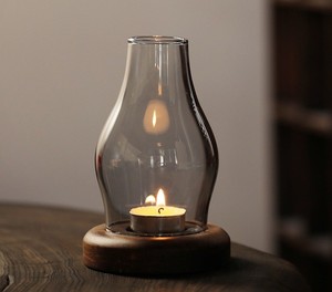 Retro Simple Bamboo Base Glass Teahouse Candlestick Table Light Luxury Romantic Decoration <strong>Windproof</strong> Glass <strong>Candle</strong> <strong>Holder</strong> - Product Image 6