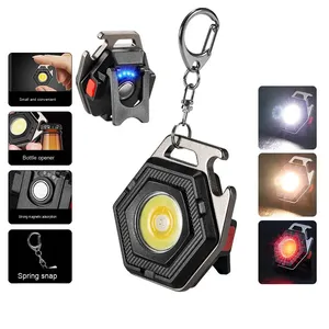 Super Bright COB LED Keychain Flashlight USB Rechargeable Mini Work Light with Magnetic Base Bottle Opener Waterproof Multi fu - Product Image 4