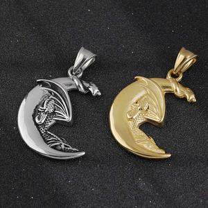 Bijoux Punk Nouveau Style Acier Inoxydable Collier Pendentif Lune Dragon Volant Tendance Mode - Product Image 3