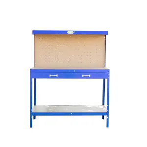 Portable Carpenter Work Tool Metal Workbench Folding Drawer Work Bench with Pegboard