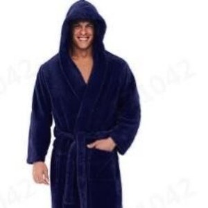 <span class=keywords><strong>Bata</strong></span> de manga larga de invierno de talla grande para <span class=keywords><strong>hombre</strong></span>, ropa de dormir de invierno de franela transpirable con bolsillo de parche y <span class=keywords><strong>capucha</strong></span> gruesa - Product Image 4