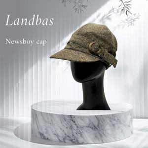 Chapeau en tricot à boutons avec ceinture tissée brodée à la main de haute qualité 56-58 cm pour femmes en hiver - Product Image 5