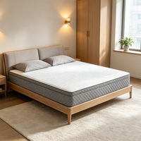 Matelas hybride respirant en tissu tricoté blanc avec bordure matelassée gris losanges, soutien moyen, enroulable en boîte, pour chambre d'hôtel et appartement