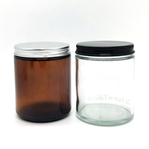 Offres Spéciales 4oz 8oz 16oz <span class=keywords><strong>bouton</strong></span> de corps de luxe transparent ambré pot de bougie en verre à face droite vide avec couvercles en métal en aluminium - Product Image 4