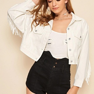 Chaquetas Vaqueras de Mujer con Borlas en el Cuello y Hombros, Estilo Oversize, con Flecos Blancos, de Moda - Product Image 3