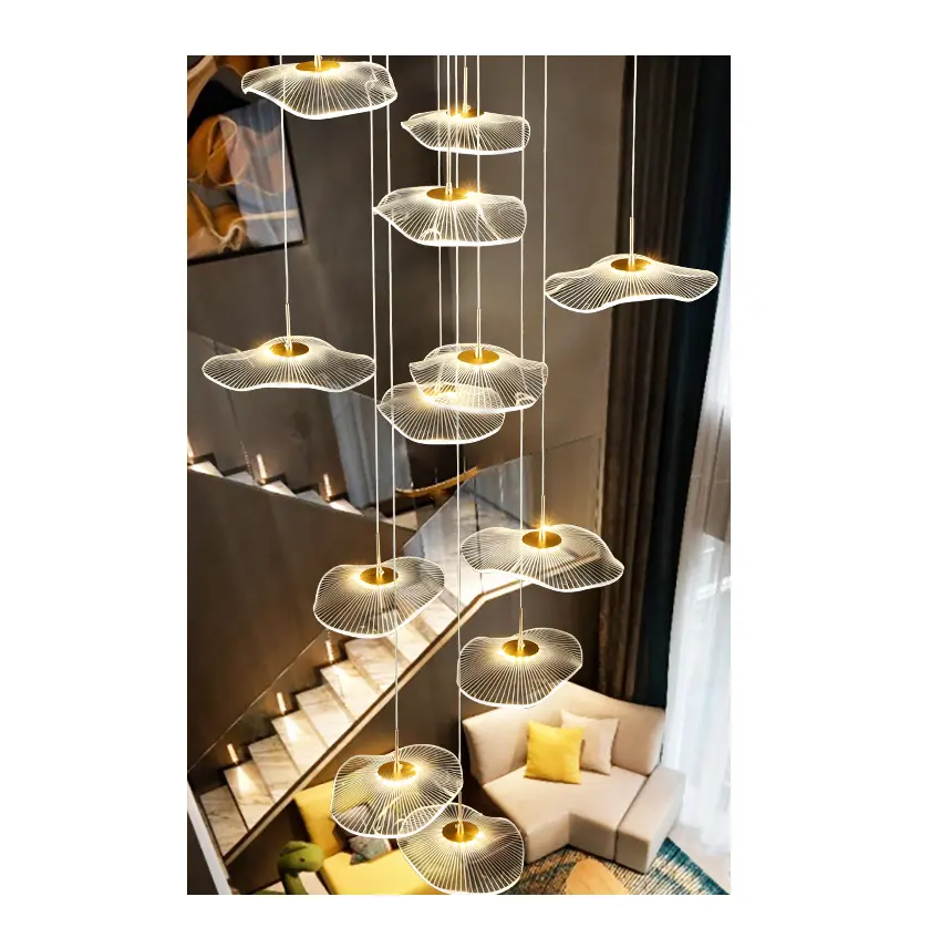 Lüks modern akrilik lotus yaprağı tasarım led tavan lambası aydınlatma avize merdiven ev deco
