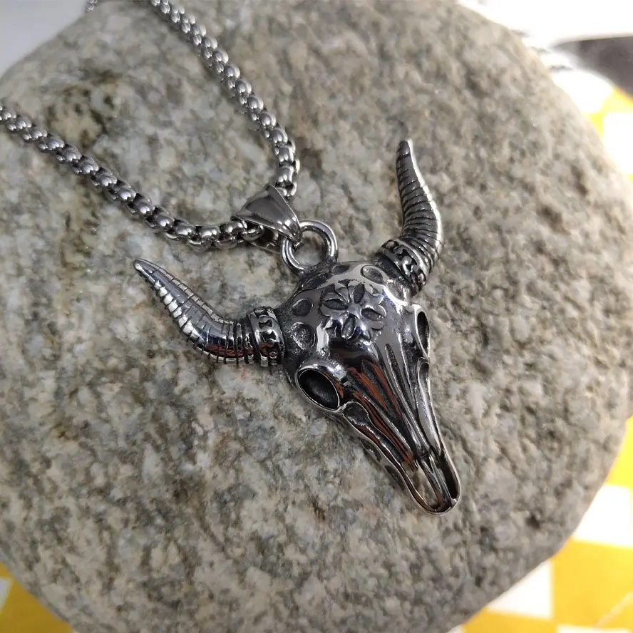Good sell high quality stainless steel jewelry Goat/Cow Skull Pendant Men's necklace pendant