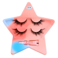 2 paires de faux cils naturels avec colle, étui en forme d'étoile, cils volumineux et doux pour le maquillage quotidien et les soirées, faciles à appliquer