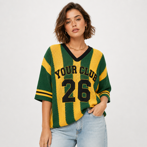 Pull en jersey tricoté au crochet pour femme, style country, col en V, coupe oversize, pour les jours de match, streetwear sportif - Product Image 1
