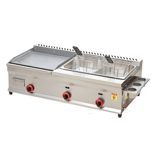 Hot Selling Commercial Gas Bakplaat + Dubbele Frituurpot Restaurant Hoge Kwaliteit Roestvrijstalen Apparatuur Gasturbine - Product Image 3