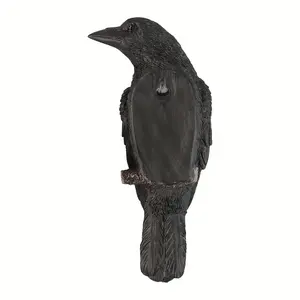 ゴシッククロウ像-レジンレイヴンの彫刻、複雑な黒の質感と鋭いくちばし、壁に取り付けられた屋外/屋内装飾 - Product Image 6