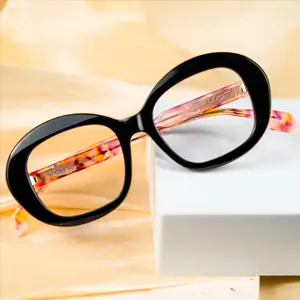 2024 High Quality Thick Acetate Spectacle Frame Tortoise Colour Legs Optical Glasses Unisex Acetate Eyewear