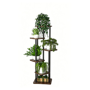 Support <span class=keywords><strong>de</strong></span> plantes d'intérieur haut en métal et bois, étagère à fleurs multi-niveaux, support <span class=keywords><strong>de</strong></span> plantes d'angle <span class=keywords><strong>pour</strong></span> salon - Product Image 4