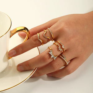 Fabricante de joyería Venta caliente 18K Chapado en circonita cúbica Anillo de dedo abierto Anillos ajustables de acero inoxidable - Product Image 6