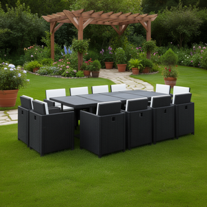 Set da Pranzo per Esterni 10 Posti con Telaio in Acciaio Nero, Arredamento da Giardino Stile Contemporaneo con Coperture Rimovibili - Product Image 2