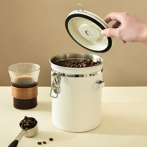 Coffee Bean Storage Jar Stainless Steel Airtight Cylinder With Measuring Spoon For Kitchen Use - Product Image 1