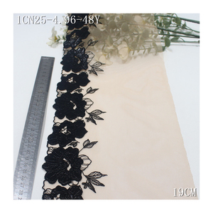 Tessuto di pizzo ricamato a maglia floreale in pelle verniciata nera per abito Lingerie 19cm di qualità morbida Nude nette ricamate - Product Image 1