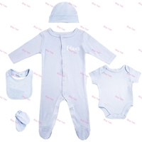 Broderie personnalisée nouveau-né bébé fille Footie Set solide rose coton Picot garniture vêtements pour bébés bavoir chapeau couverture Burp tissu Outfit2025
