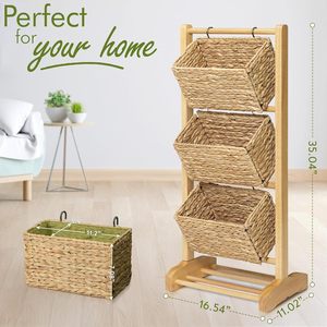 Étagère de rangement avec 3 paniers tissés 35,04 x 16,54 x 11,02 pouces, organisateur de salon détachable pour articles divers - Product Image 1