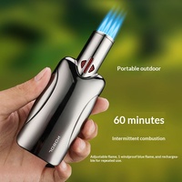 Briquet torche à quatre flammes en gros, personnalisable avec logo, rechargeable au butane, coupe-vent en alliage pour camping, barbecue et cigares, réglable