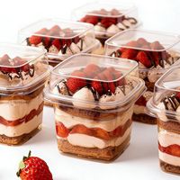 Transparente quadratische Bäckereiboxen, Lebensmittelbehälter, To-Go-Becher, Löffel-Set für Mousse-Kuchen, Tiramisu, Erdbeer-Cupcake-Präsentation