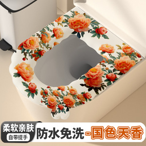 Couvre-siège de toilette rétro à fleurs, épaissi, imperméable, en EVA, universel, coussin de salle de bain, utilisable en toutes saisons - Product Image 5