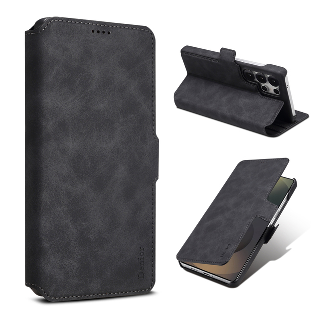 Denior Retro PU Leather Pattern Detachable Magnetic Flip Wallet Stand Phone Case, Compatible with Samsung S25 Series
