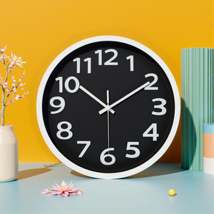 Black Wall <strong>Clock</strong> Modern Minimalist Design Silent Quartz Movement <strong>Large</strong> Round Hanging <strong>Clock</strong> for Living Room Elegant <strong>White</strong> Frame - Product Image 1