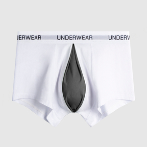Venta al por mayor Hombres Bragas Tronco Bolsa de malla Pene grande Sólido Gris Blanco Logo Cintura elástica Frente abierto Hombres Ropa interior Boxer Briefs - Product Image 2