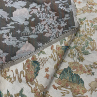 Tissu jacquard floral en chenille à fil d'or, style vintage élégant pour canapé, housse de coussin, rideau