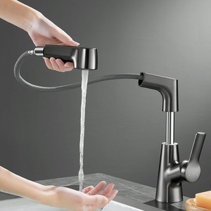 Robinet de lavabo de cuisine rétractable en acier inoxydable au design moderne, à monter sur le plan de travail - Product Image 4
