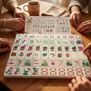 Set di Tessere Mahjong in Acrilico Tema Foresta Tropicale, Mahjong con Motivi Floreali e Casa sull'Albero, Regalo per Donne - Product Image 1