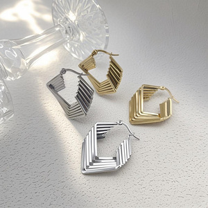 Trendy Stacked Hexagon Hoop <b>Earrings</b> | PVD Gold Plated Stainless Steel Zircon | Geometric Layered Design for Women | Waterproof - Product Image 5
