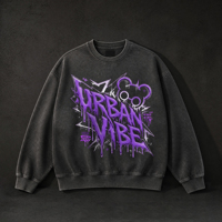 Sweat-shirt oversize à col rond délavé unisexe, imprimé graffiti URBAN VIBE, en coton épais, streetwear, sudadera personnalisée