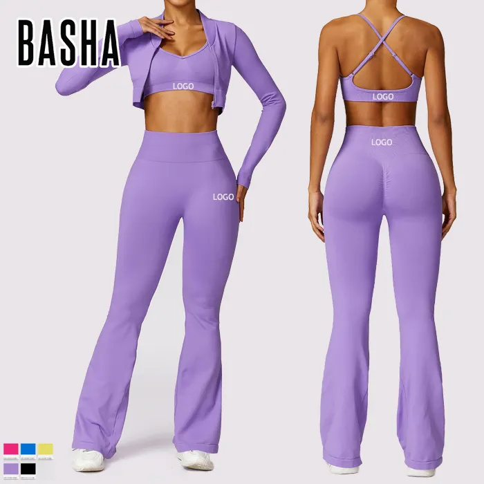 Bashasports Europa y los Estados Unidos apretado sin costuras espalda yoga traje casual hip Lift micro La mujer traje deportivo