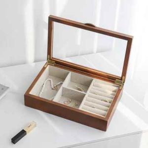 Wood Jewelry <b>Box</b> 21x15x5cm With Acrylic Lid For <b>Earring</b> Ring Storage Desktop Organizer - Product Image 4