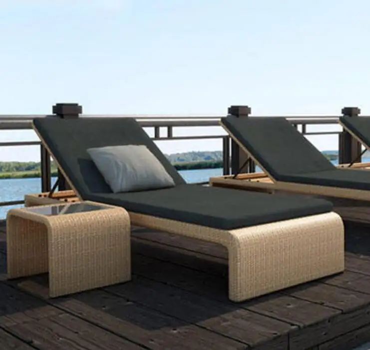 Piscina exterior double sun lounge chair Alta qualidade alumínio tecido rattan sol sofá-cama