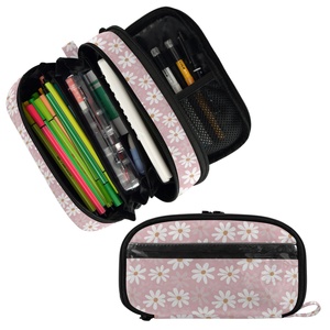 Estuche Escolar de Poliéster de 2 Capas con Estampado Personalizado de Flores de Margarita para Niñas, Estuche para Lápices con Cierre y Bolsillo de PVC - Product Image 3