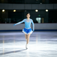 Robe de patinage artistique à manches longues dégradé bleu et blanc, dos ouvert avec découpe en goutte d'eau, jupe ornée de strass pour filles adultes, compétition et performance