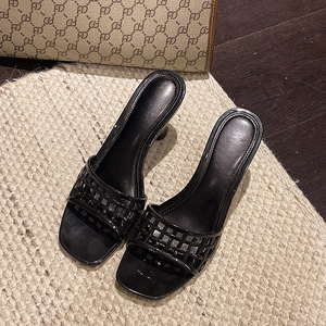 Sandalias de Tacón Alto con Punta Cuadrada de PVC para Mujer, Sandalias con Correa en el Tobillo, Doradas, Plateadas, Negras, Cómodas, de Moda para Exteriores, Zapatos de Verano - Product Image 6