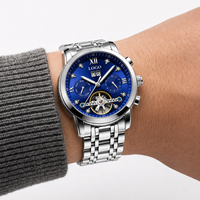 Reloj de Lujo para Hombre, Automático, Mecánico, Tourbillon, Esqueleto, con Diamantes, Correa de Acero Inoxidable, Cierre de Mariposa, Resistente al Agua 30M