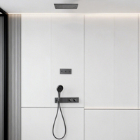 Ensemble de robinetterie de douche moderne en laiton doré avec mitigeur encastré 3 trous, finition brossée, pour appartement, avec fonctions pluie/massage/pause et cartouche céramique