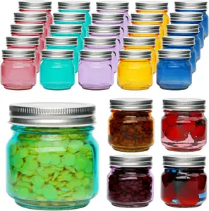 Bán buôn 4oz 250ml màu rộng miệng thủy tinh Mason Jar đóng hộp thực phẩm lưu trữ Jar với tinplate Nắp