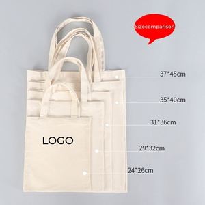Bolsas de Compras Reutilizables con Logotipo Personalizado al por Mayor, Bolsa de Lona de Algodón Blanca Lisa para Uso Doméstico, OEM Disponible - Product Image 1