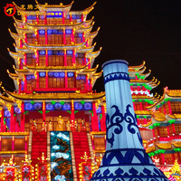 Grand éclairage de Noël interactif chinois traditionnel cadre en métal tissu soie Europe architecture festival lanterne